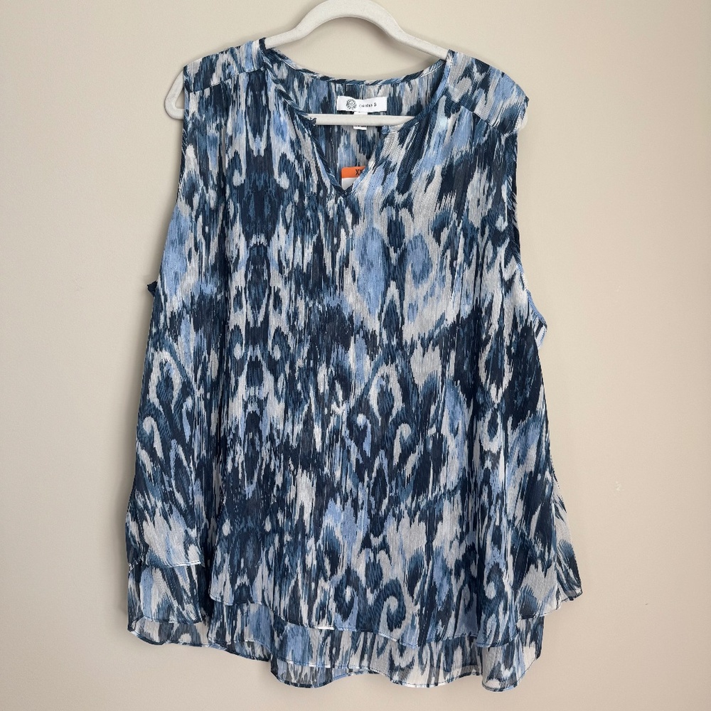Christina B Women Sleeveless Tunic Top Double Layered Blue Depths NWT Size XXL